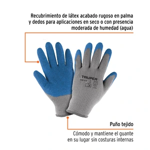 Guantes de poliéster recubiertos de latex, M, TRUPER