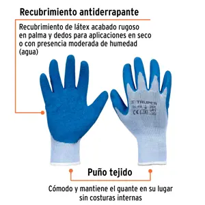 15266 / GU-412 Guantes de poliéster recubiertos de latex, M, Truper