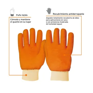 14248 / GU-435 Guantes de algodón recubrimiento de latex, unitalla, Truper