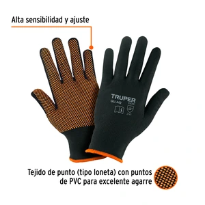 Guantes de poliéster con puntos de PVC en palma, M, TRUPER