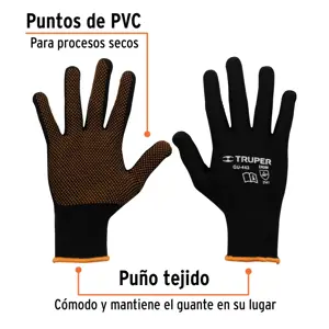Guantes de poliéster con puntos de PVC en palma, M, TRUPER