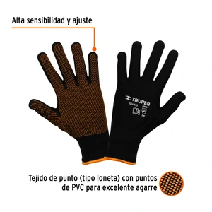 Guantes de poliéster con puntos de PVC en palma, G, TRUPER