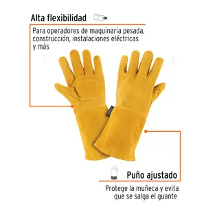 14242 / GU-525 Guantes de carnaza, largos, unitalla, TRUPER