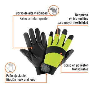 Truper Guantes mecánico, alta visibilidad, palma poliuretano, verde
