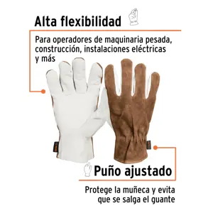 14288 / GU-735 Guantes de piel de cabra con dorso de carnaza, Truper