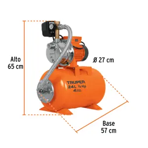 Equipo hidroneumático 24L, bomba Jet inox. 1/2 HP, TRUPER