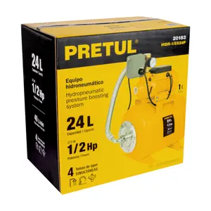 20183 / HIDR-1/2X24P Equipo hidroneumático 24L, bomba periférica 1/2 HP, Pretul