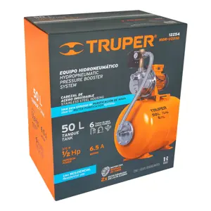 12254 / HIDR-1/2X50 Equipo hidroneumático 50L, bomba jet inox. 1/2 HP, TRUPER