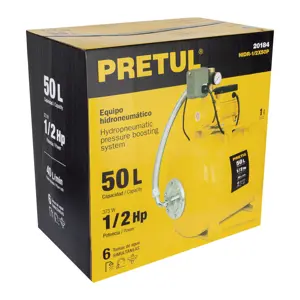 20184 / HIDR-1/2X50P Equipo hidroneumático 50L, bomba periférica 1/2 HP, Pretul