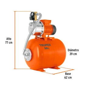 Equipo hidroneumático 50L, bomba jet inox. 1 HP, TRUPER