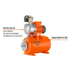 Equipo hidroneumático 24L, bomba jet inox. 3/4 HP, TRUPER