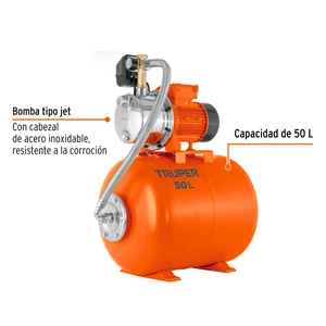 Equipo hidroneumático 50L, bomba jet inox. 3/4 HP, TRUPER