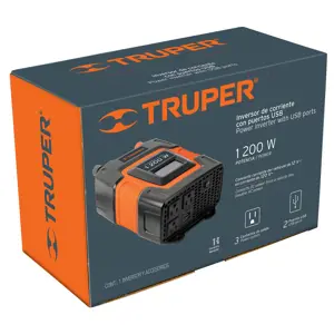 10491 / INCO-1000 Inversor de corriente de 1200 W con puertos USB, Truper