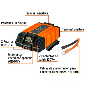 Inversor de corriente de 1500 W con puertos USB, Truper