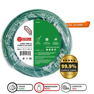 C. THHW-LS RoHS #14 VERDE BOLSA 50 M