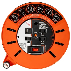 EXT.C/CARRETE 16AWG 4T 5MTS 3+2USB