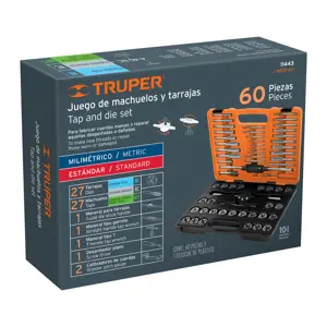 Juego de 60 piezas de machuelos y tarrajas, Truper