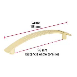 Jaladera de 96mm, línea Contempo, latón brillante, HERMEX