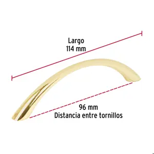Jaladera de 96mm, línea Arco, latón brillante, HERMEX