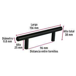 Jaladera de acero, 96mm, línea Cilindro, negro, HERMEX
