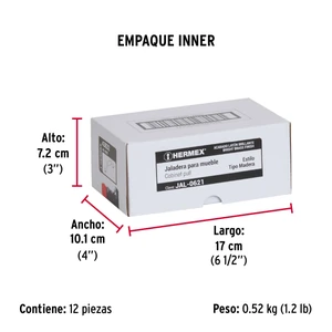 Hermex Jaladera metálica, 76mm latón brillante, inserto tipo madera