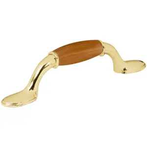 43832 / JAL-0621 Hermex Jaladera metálica, 76mm latón brillante, inserto tipo madera