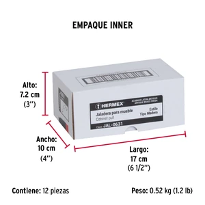 Hermex Jaladera metálica de 76mm latón antiguo, inserto tipo madera