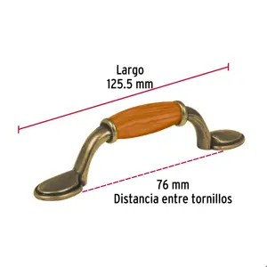 Hermex Jaladera metálica de 76mm latón antiguo, inserto tipo madera