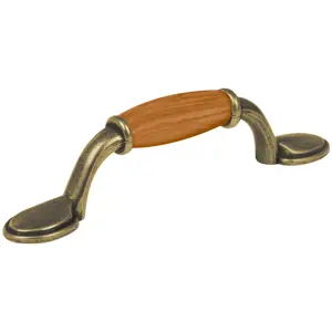 43831 / JAL-0631 Hermex Jaladera metálica de 76mm latón antiguo, inserto tipo madera