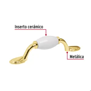 Hermex Jaladera metálica de 76 mm latón brillante, inserto cerámico