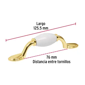 Hermex Jaladera metálica de 76 mm latón brillante, inserto cerámico