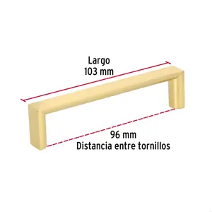 Jaladera de 96mm, línea Andamio, latón brillante, HERMEX