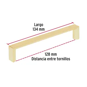 Jaladera de 128mm, línea Andamio, latón brillante, HERMEX