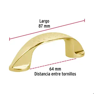 Jaladera de 64mm, línea Elipse, latón brillante, HERMEX