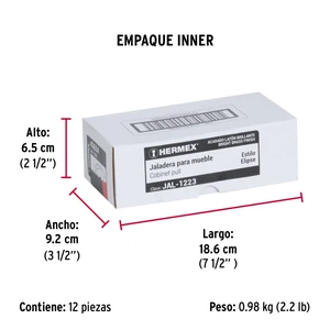 Jaladera de 128mm, línea Elipse, latón brillante, HERMEX