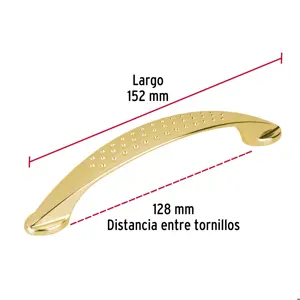 Jaladera de 128mm, línea Elipse, latón brillante, HERMEX