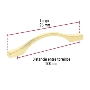 Jaladera de 96mm, línea Segovia, latón brillante, HERMEX