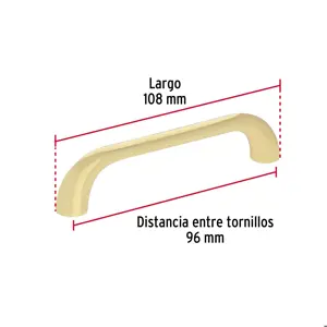 Jaladera de 96mm, línea Cádiz, latón brillante, HERMEX