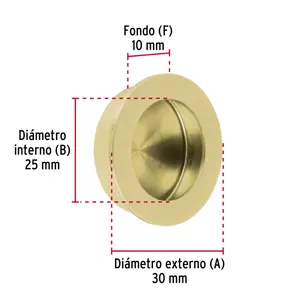 Hermex Jaladera de embutir circular No. 2 acabado latón brillante