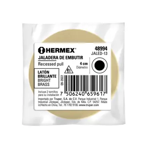 Hermex Jaladera de embutir circular No. 3 acabado latón brillante