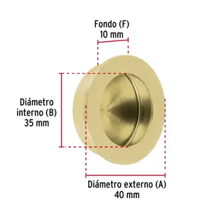 Hermex Jaladera de embutir circular No. 3 acabado latón brillante