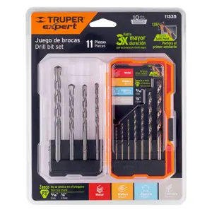 11335 / JBAC-11 Juego de 11 brocas para metal y concreto en estuche, Truper