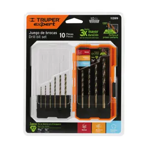 11399 / JBAV-10 Juego de 10 brocas HSS para metal en estuche, Truper Expert