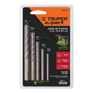 11394 / JBAV-5 Juego de 5 brocas HSS para metal, Truper Expert