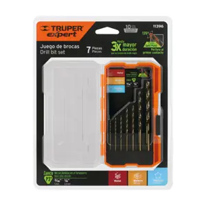 11396 / JBAV-7 Juego de 7 brocas HSS para metal en estuche, Truper Expert