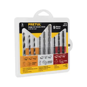 20704 / JBMX-9P Juego de 9 brocas para metal, concreto y madera, Pretul
