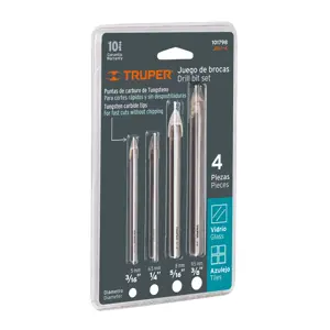 101798 / JBVI-4 Juego de 4 brocas para vidrio y azulejo, Truper