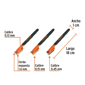 Juego de 3 mini cepillos de alambre 28 pinceles, Truper