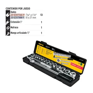 21172 / JD-1/2X17SAE-P Juego de 16 herramientas 1/2