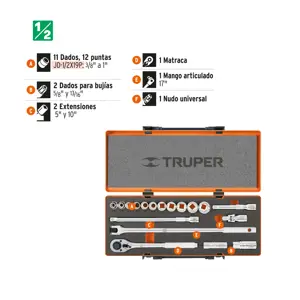 Truper Juego de 18 herramientas cuadro 1/2